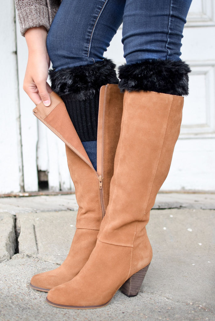 Alaska-Inspired Black Boot Cuffs with Fur Topper – bootcuffsocks.com