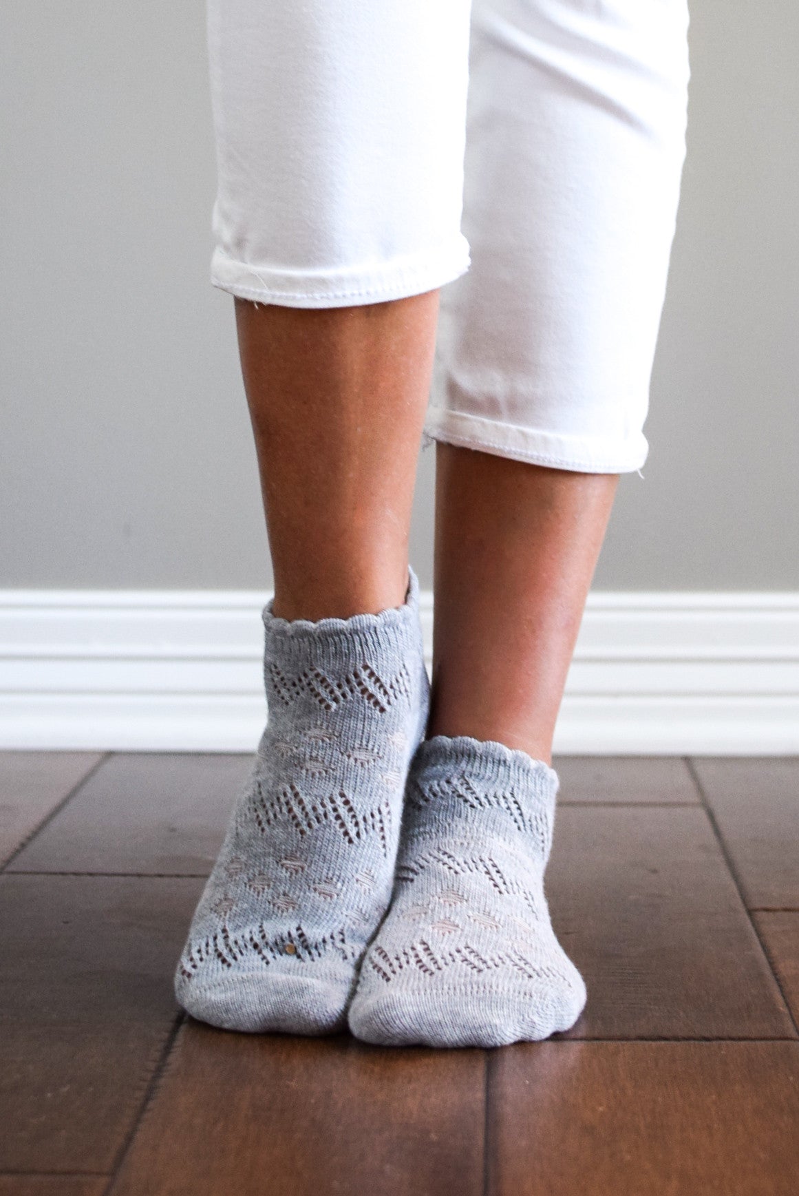 Grey Pointelle Ankle Socks Bootcuffsoc