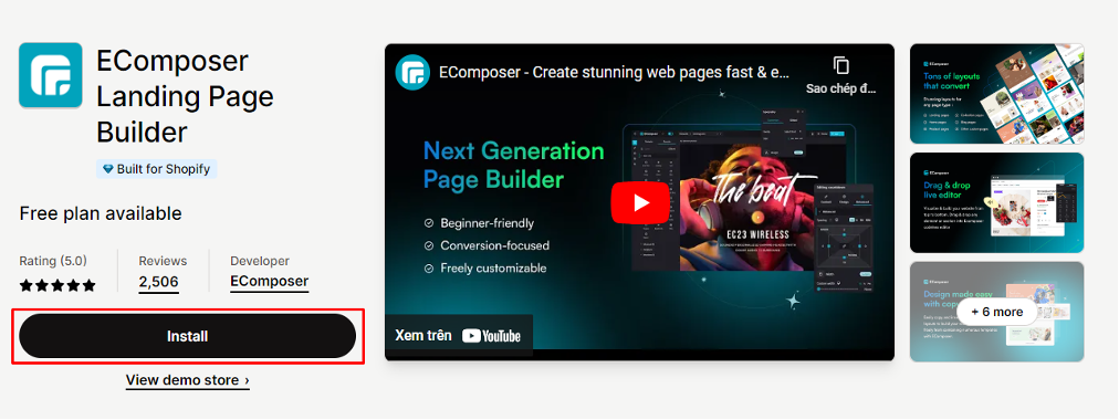 Install the EComposer Landing Page Builder.