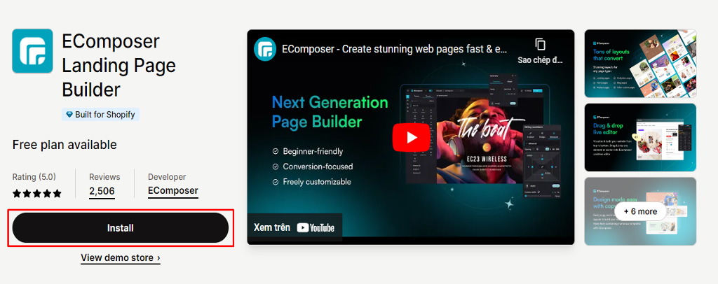 Install EComposer Landing Page Builder