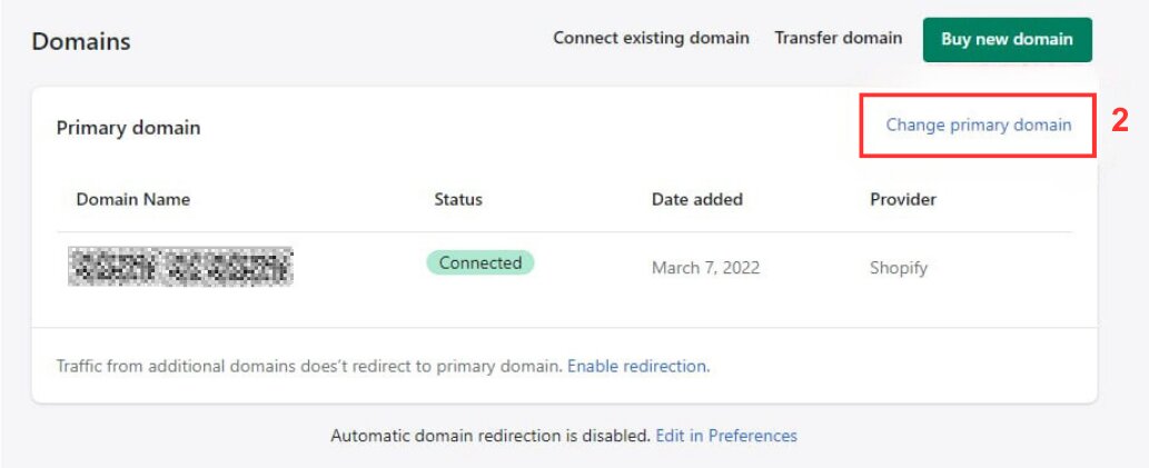 Click "Change" to modify the primary domain