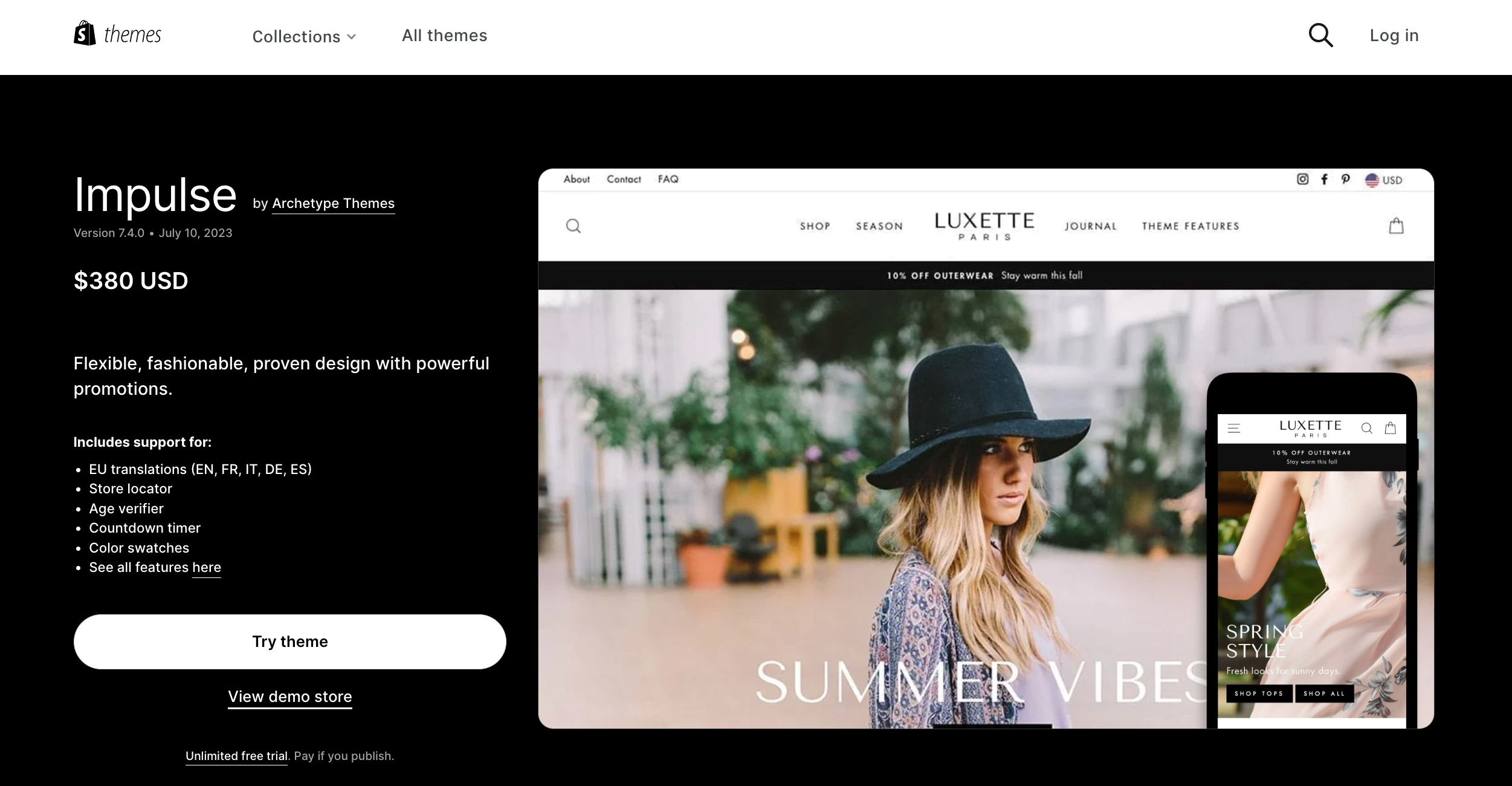 The Impulse Shopify theme is an ideal choice