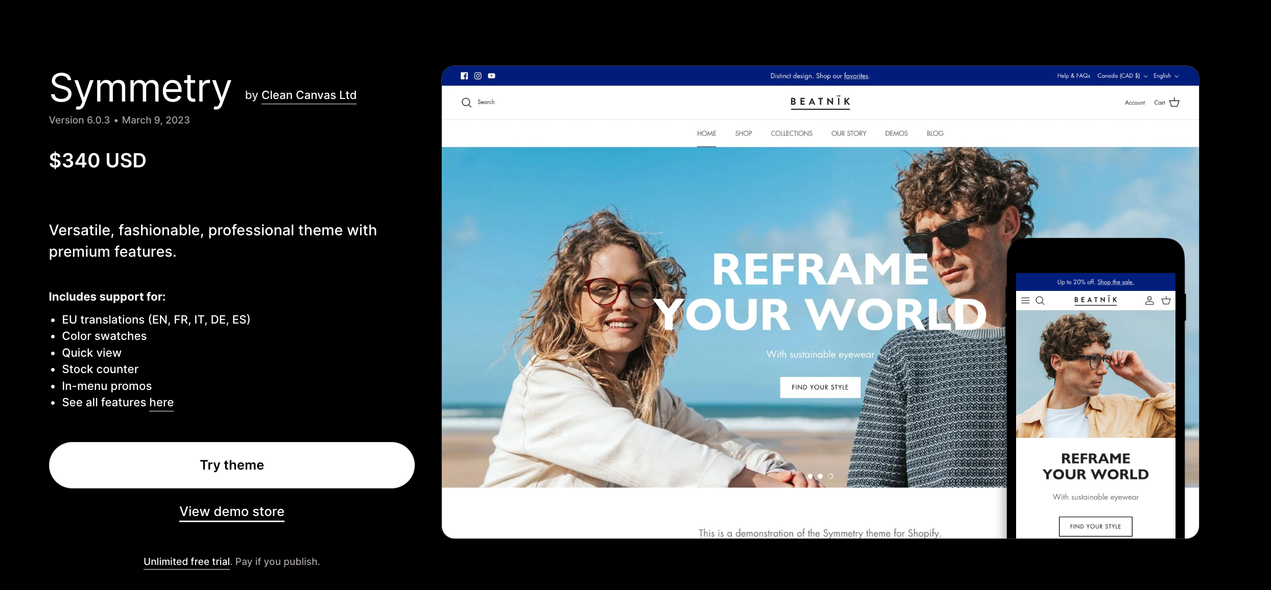 The Symmetry Shopify theme is designed for those seeking a minimalist Shopify clothing template