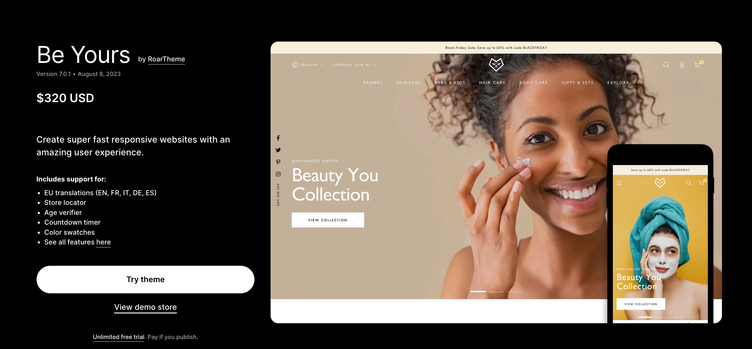The Be Yours Shopify theme is a versatile and adaptable template ideal for various clothing businesses