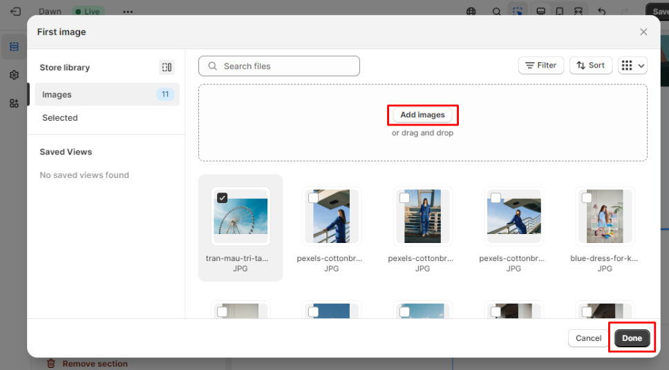 Settings for the "Image Banner" section, select "Choose Image" and  Click "Done" to complete the image upload.