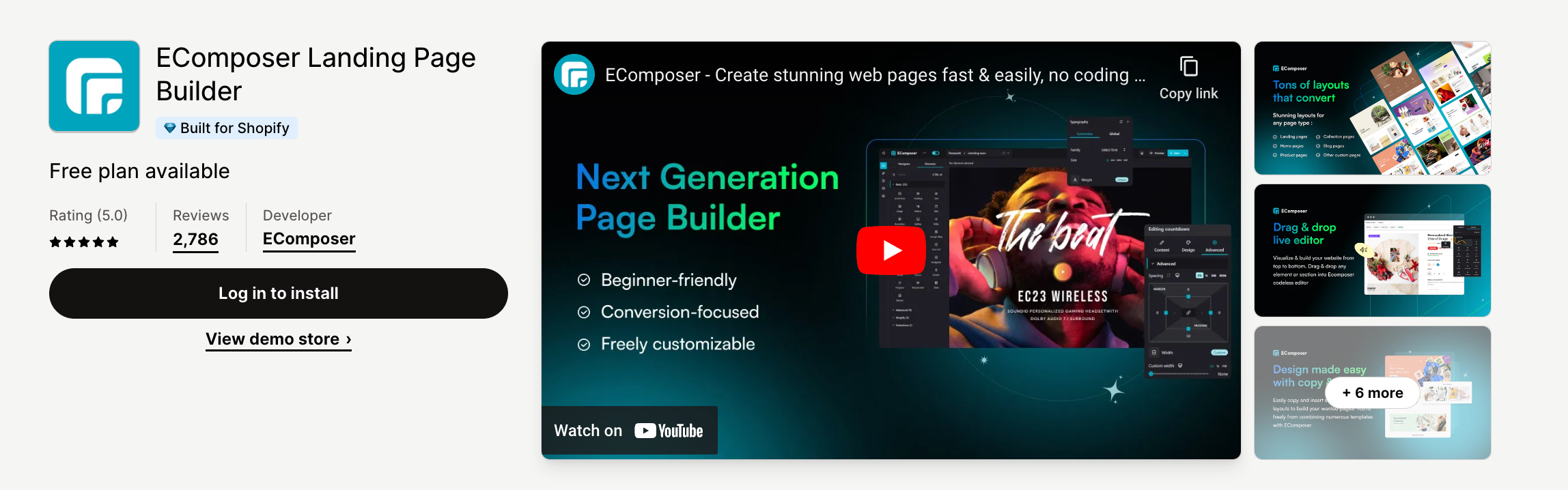 EComposer Landing Page Builder app.