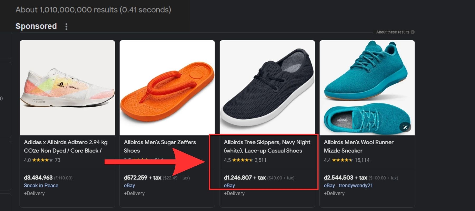 Allbirds’s Google Shopping Ads