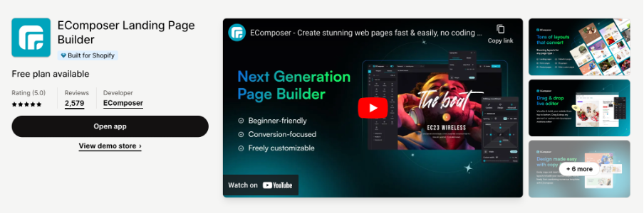 EComposer's Landing Page Builder