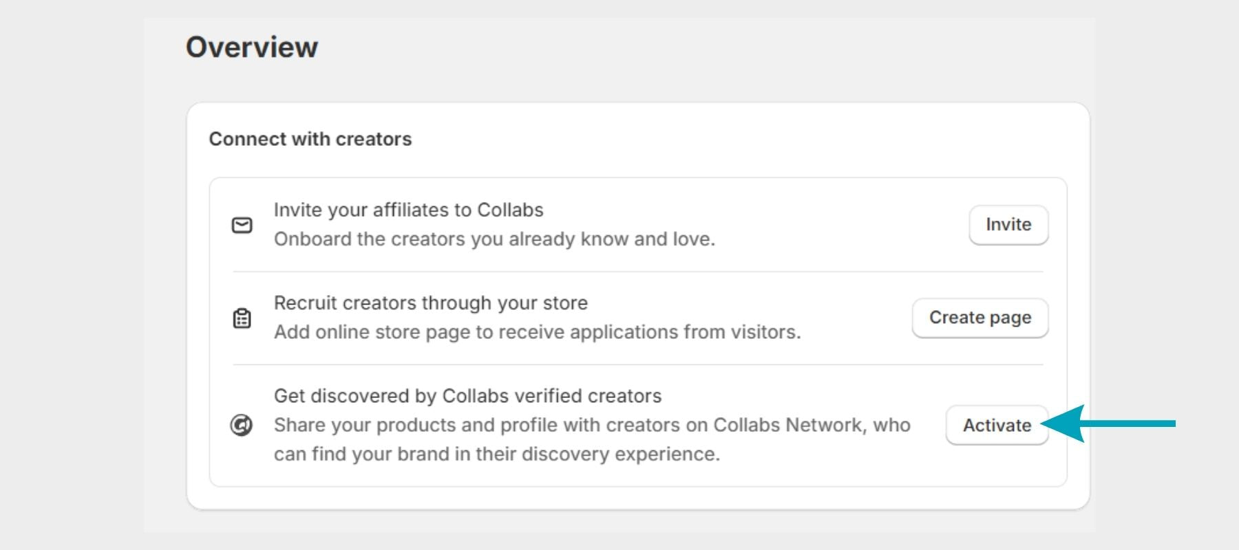 The way to select the get found by Collabs verified creators option.