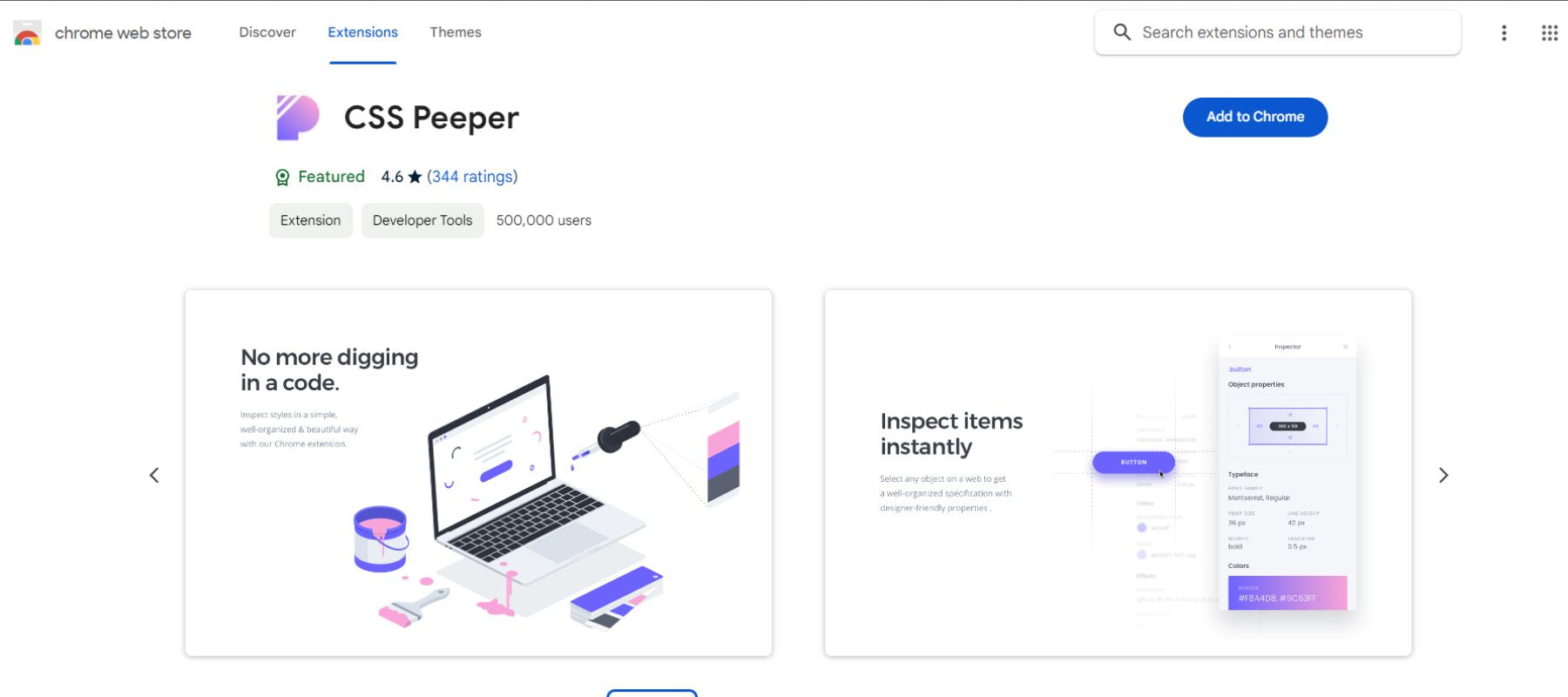 CSS Peeper on Chrome web store