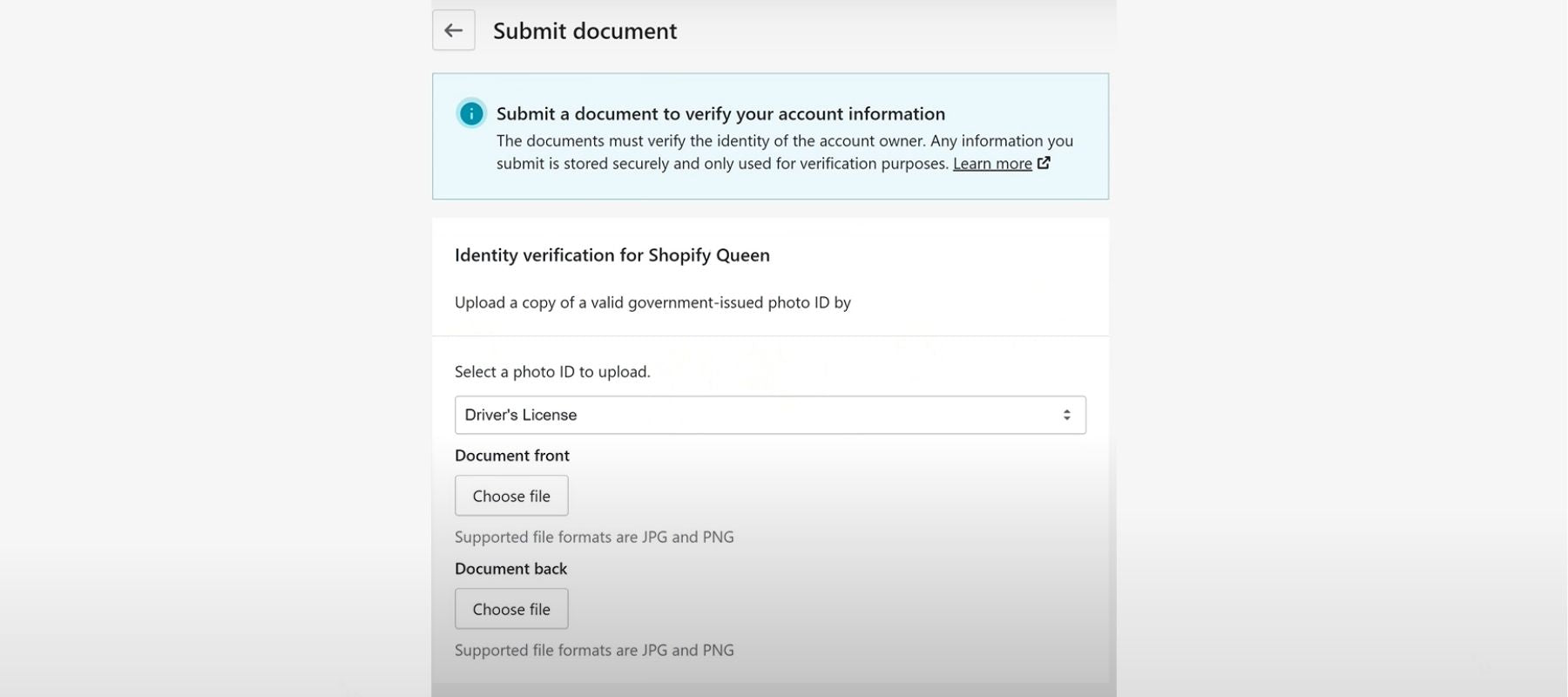 Shopify payment verification form