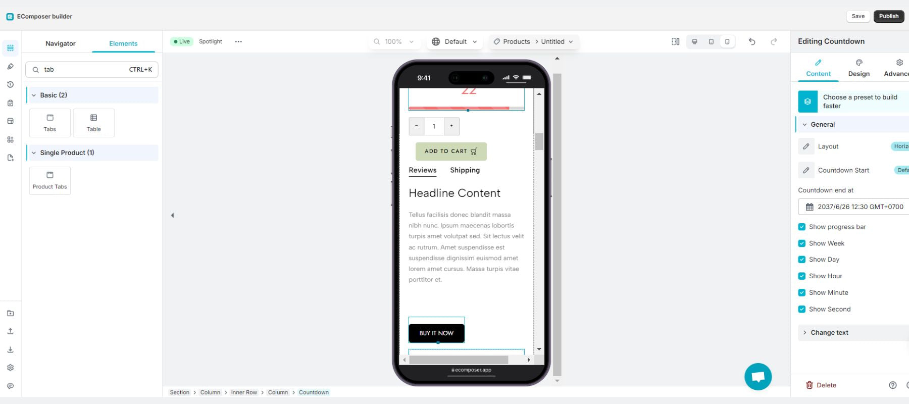 EComposer Page Builder's mobile responsive