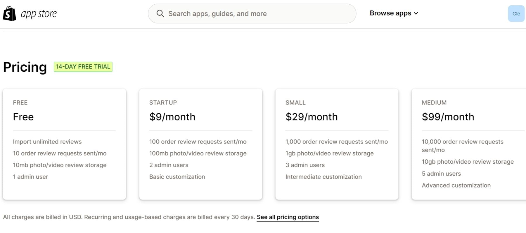 Fera Product Reviews App Pricing