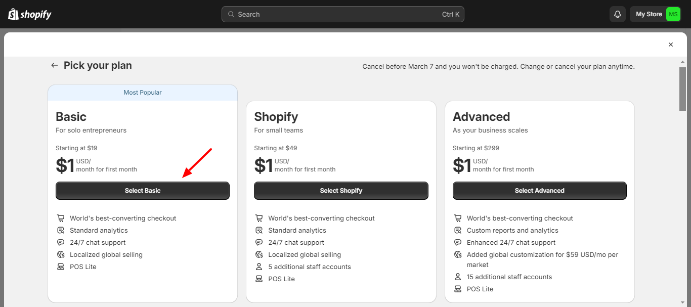 How to claim Shopify 1 month trial for only $1