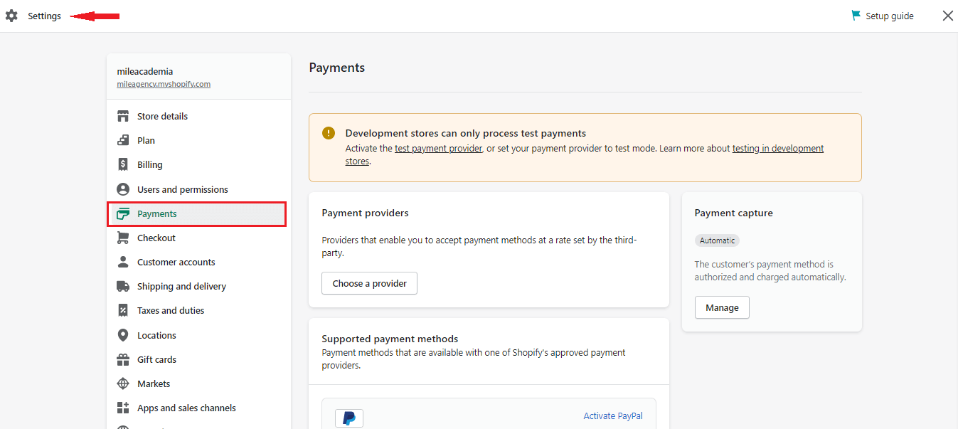 Set up Shopify payment methods
