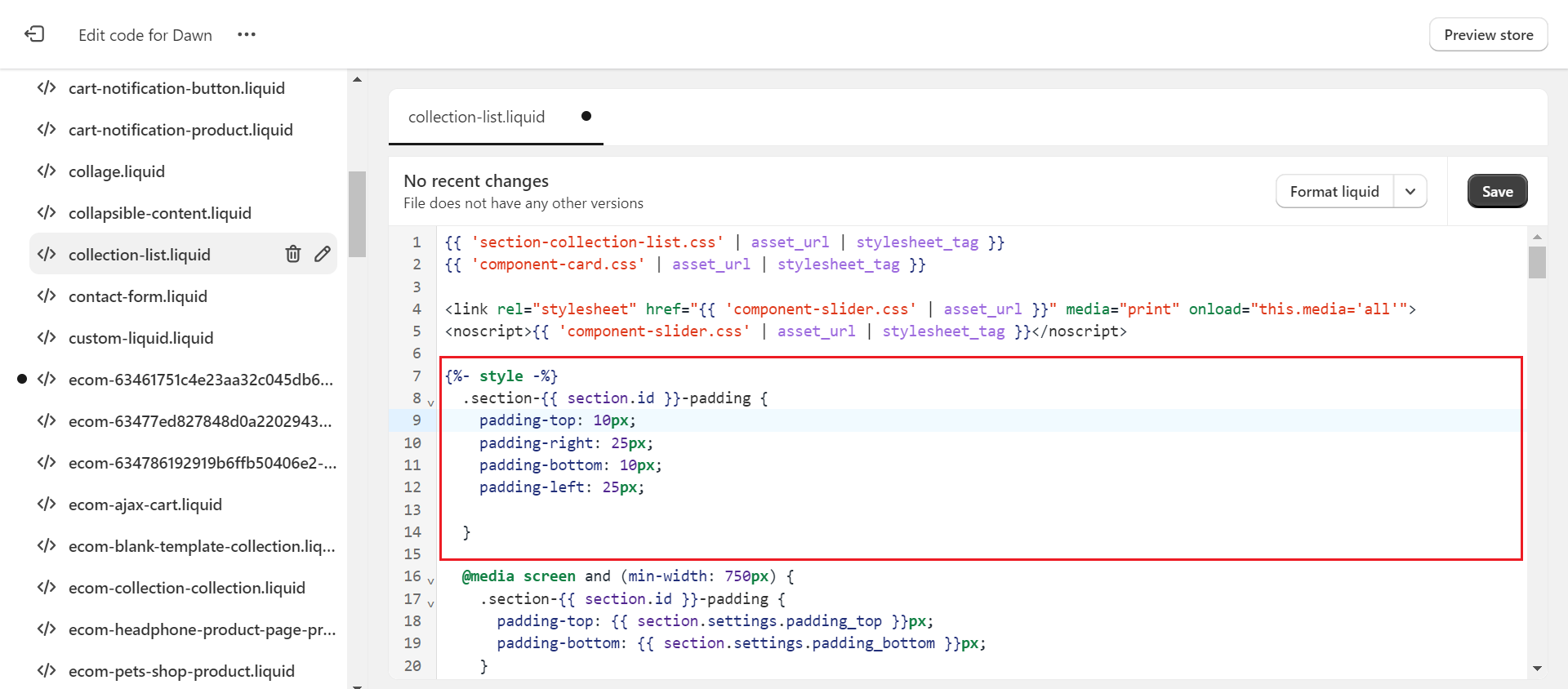 Shopify Margin and Padding