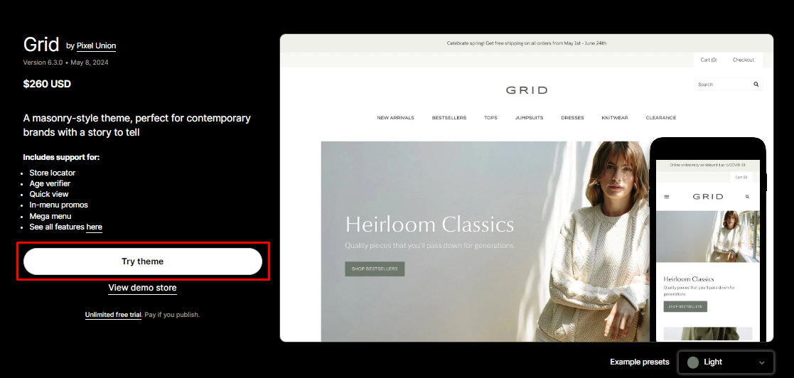 Purchase Shopify Grid Theme