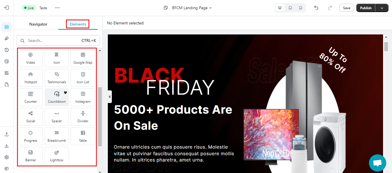 Landing page for black friday