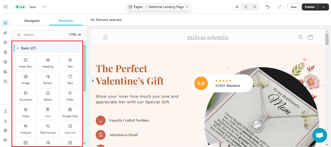shopify landing page for valentine