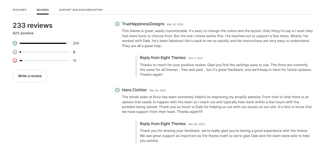 Envy Shopify Theme's user review