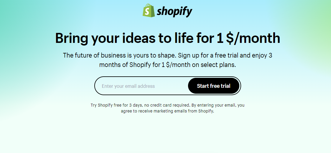 sign up Shopify $1 3 months