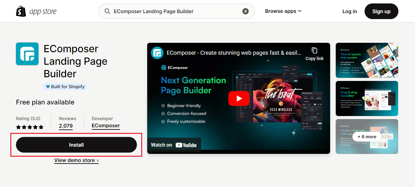 install EComposer landing page builder
