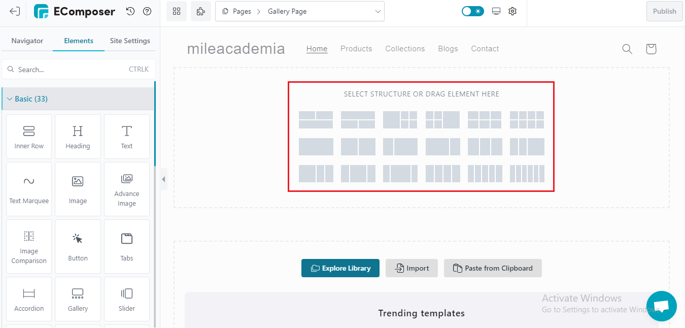 choose structure for Shopify gallery page