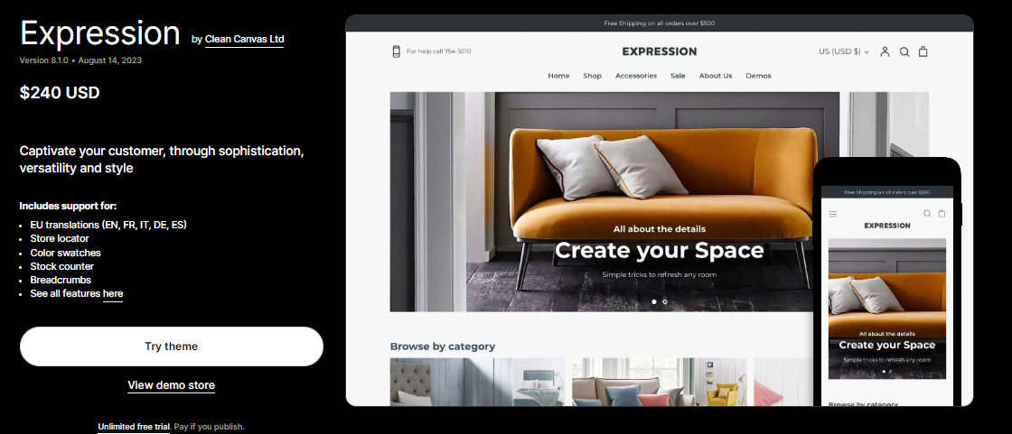 Best Converting Shopify Theme - Expression