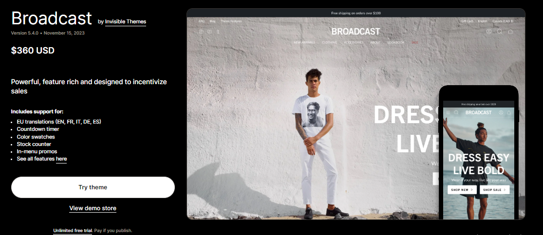 Best Converting Shopify Theme - Broadcast