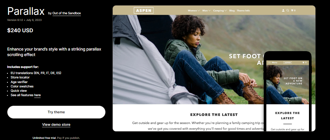 Best Converting Shopify Theme - Parallax