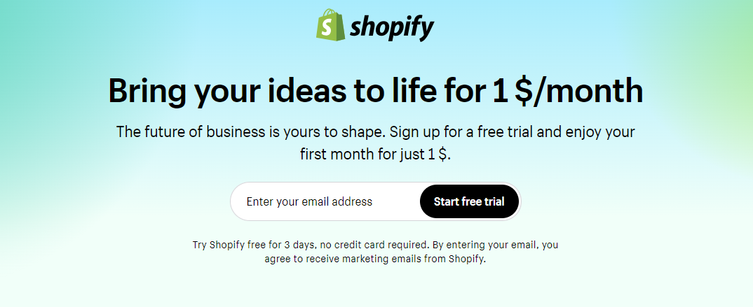 Sign up for Shopify