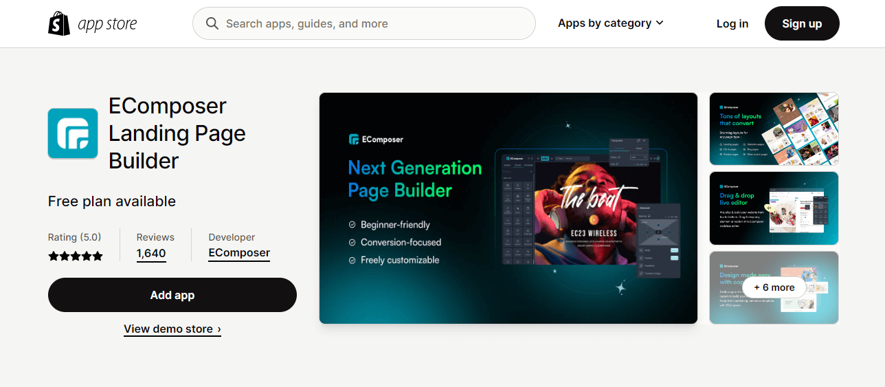 EComposer Shopify landing page builder