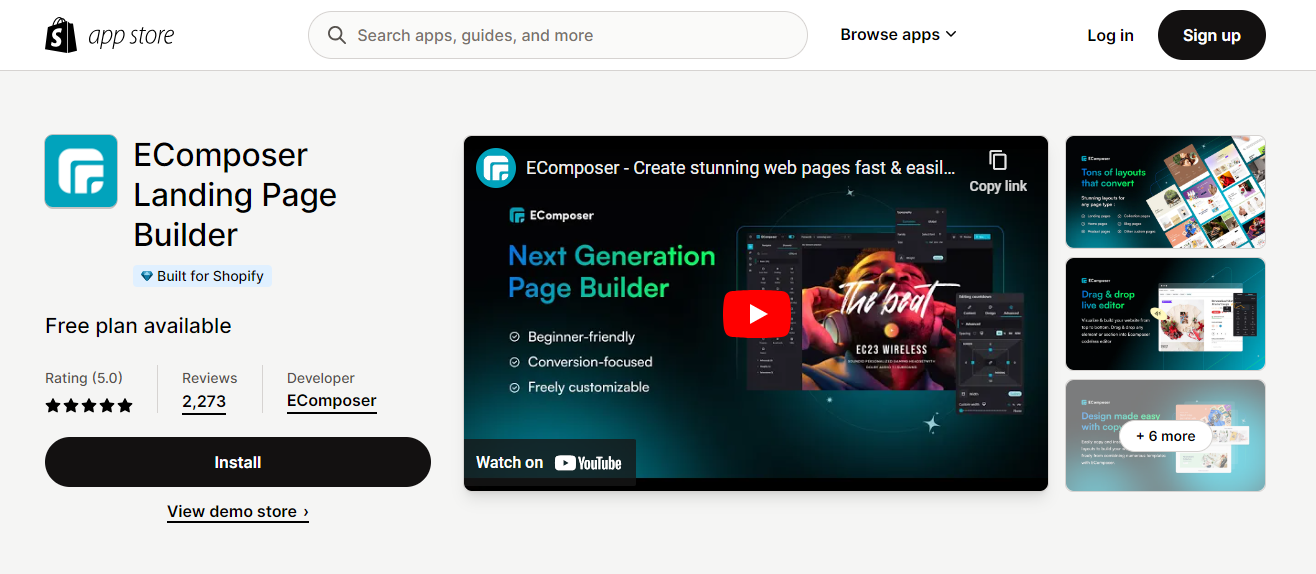 Try EComposer Shopify Landing Page Builder