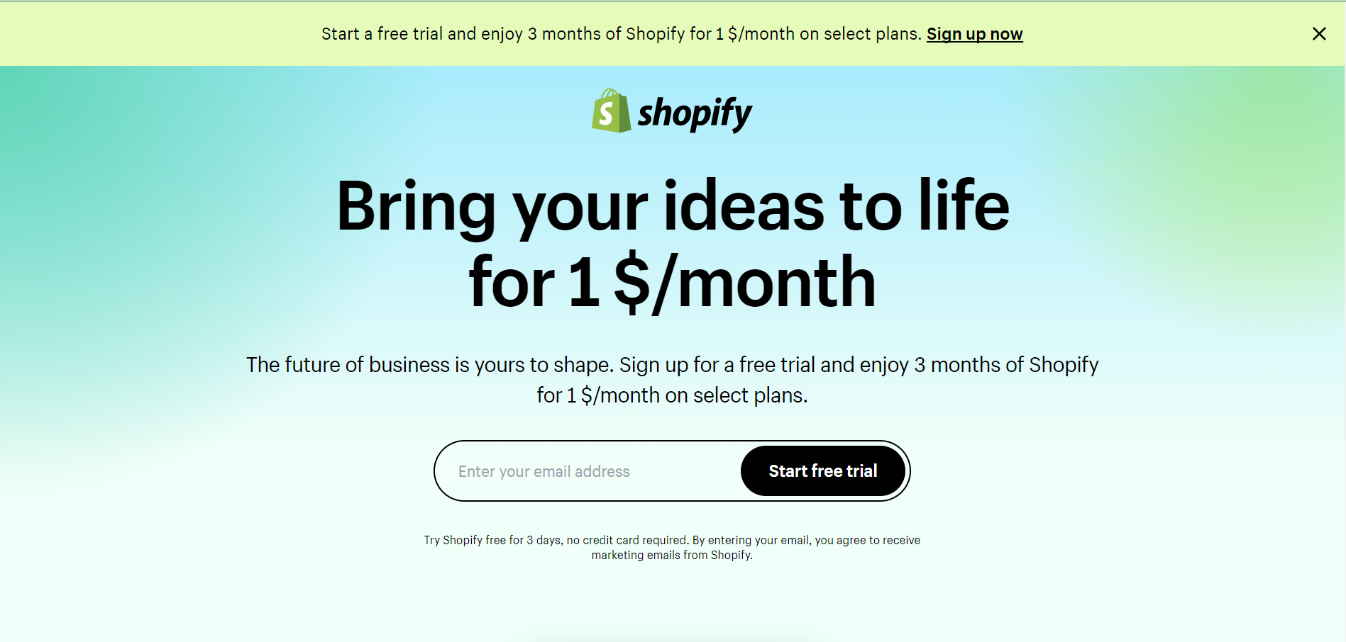 sign up for Shopify account