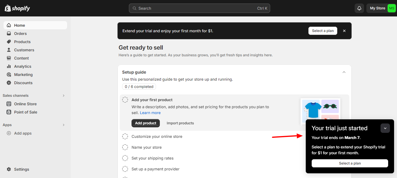 How to claim Shopify 1 month trial for only $1