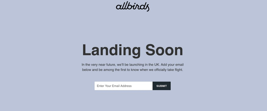 Allbirds Coming Soon Page