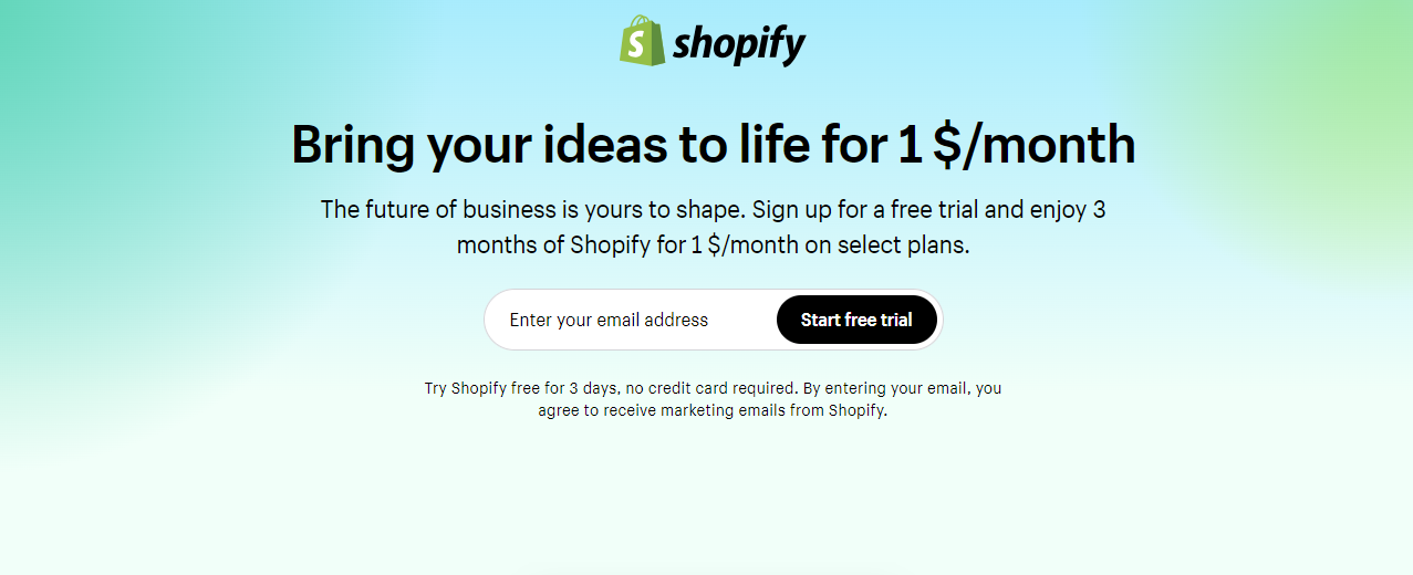 Shopify Free Trial $1 3 months