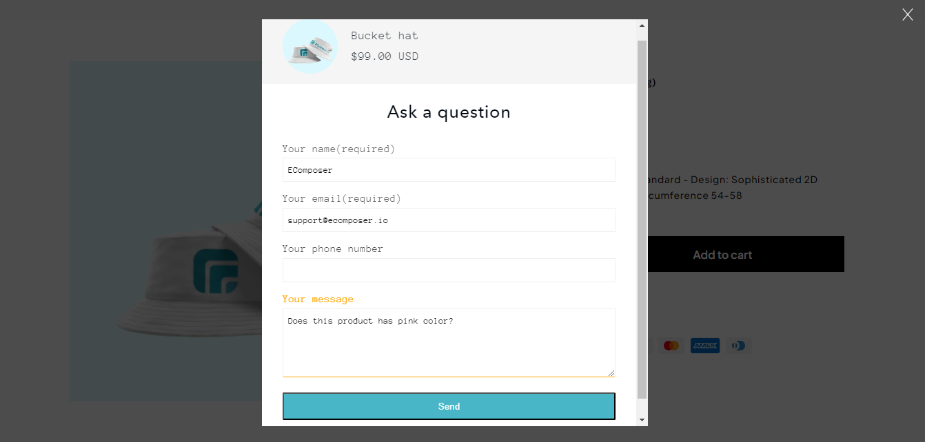 Ask a Question on product page Shopify