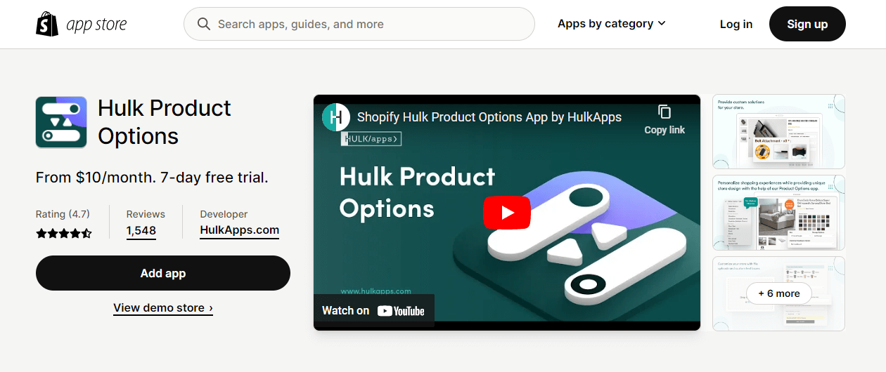 hulk product options Shopify