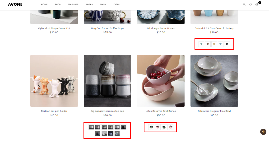 Variant Swatches of Avone Shopify Theme
