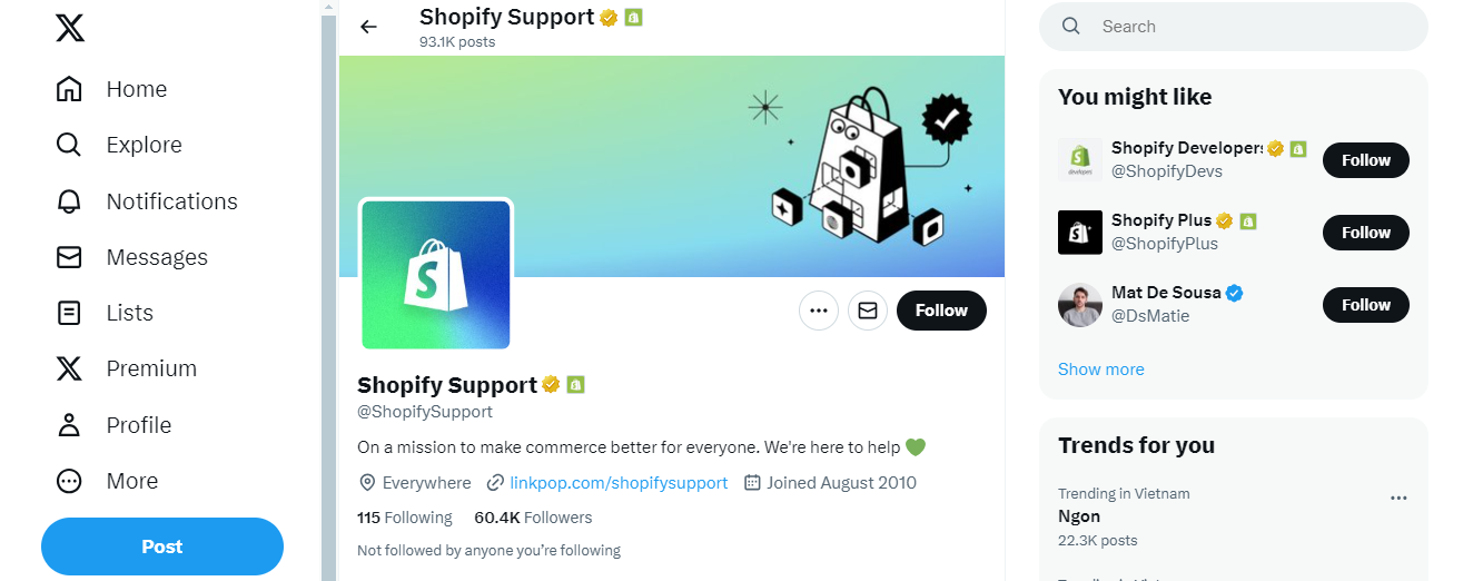 contact with Shopify support on social media platforms