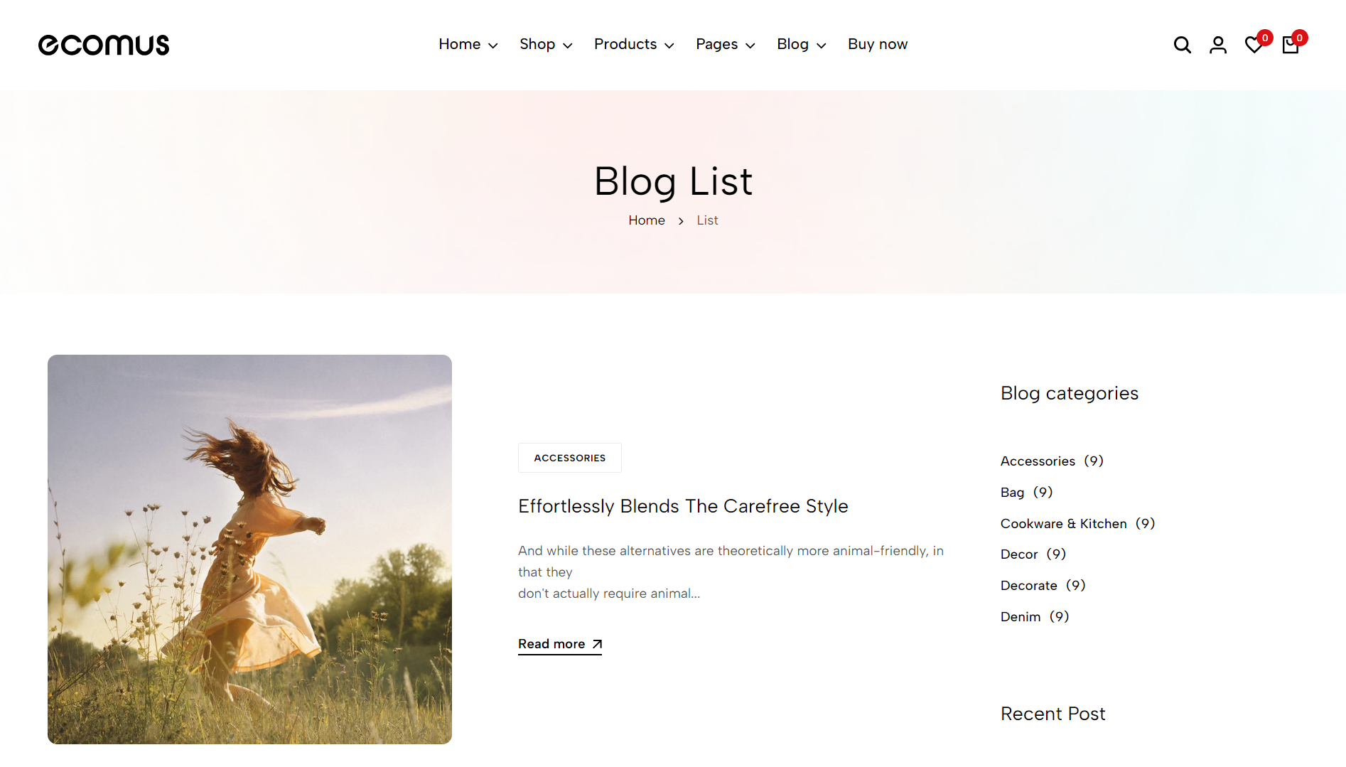 Ecomus Blog Page Template