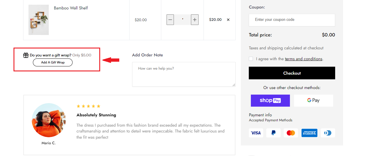 customize Shopify cart page element