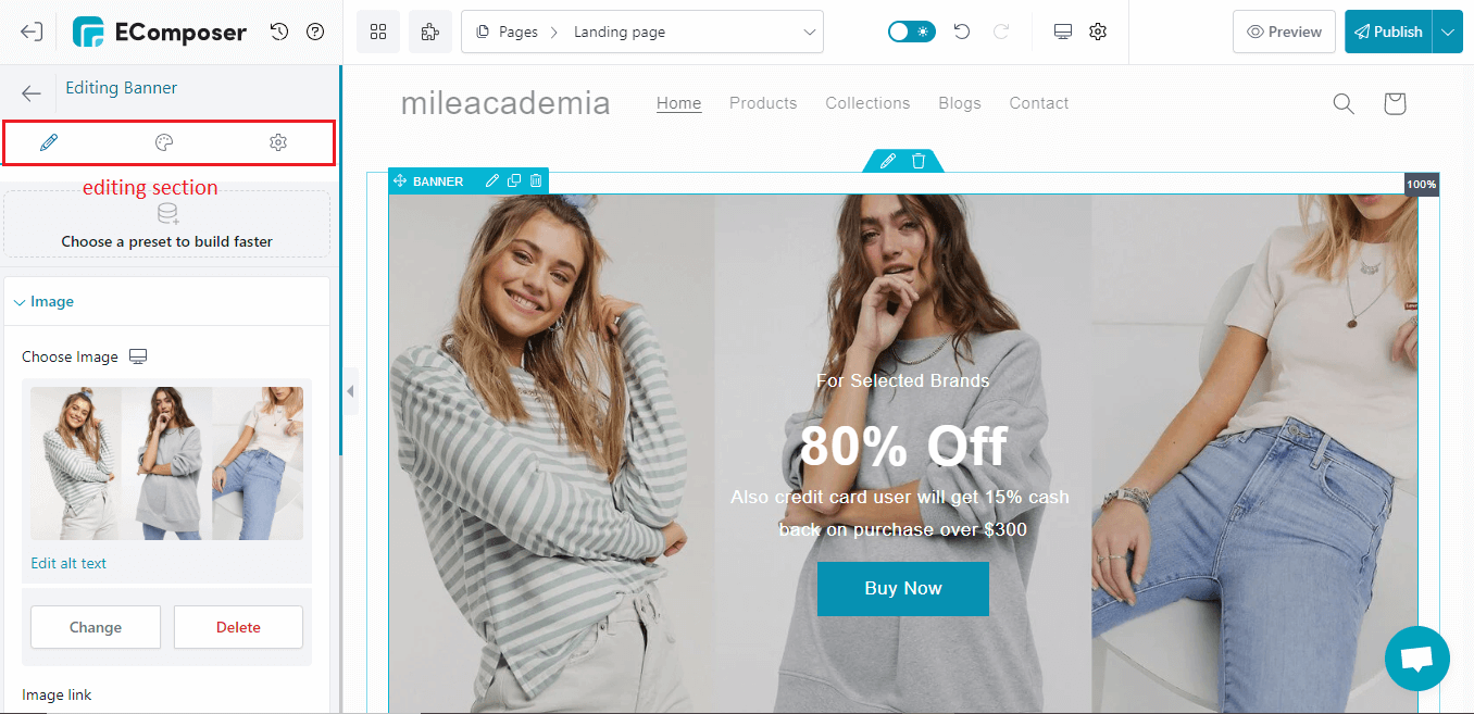 customize Shopify landing page by EComposer