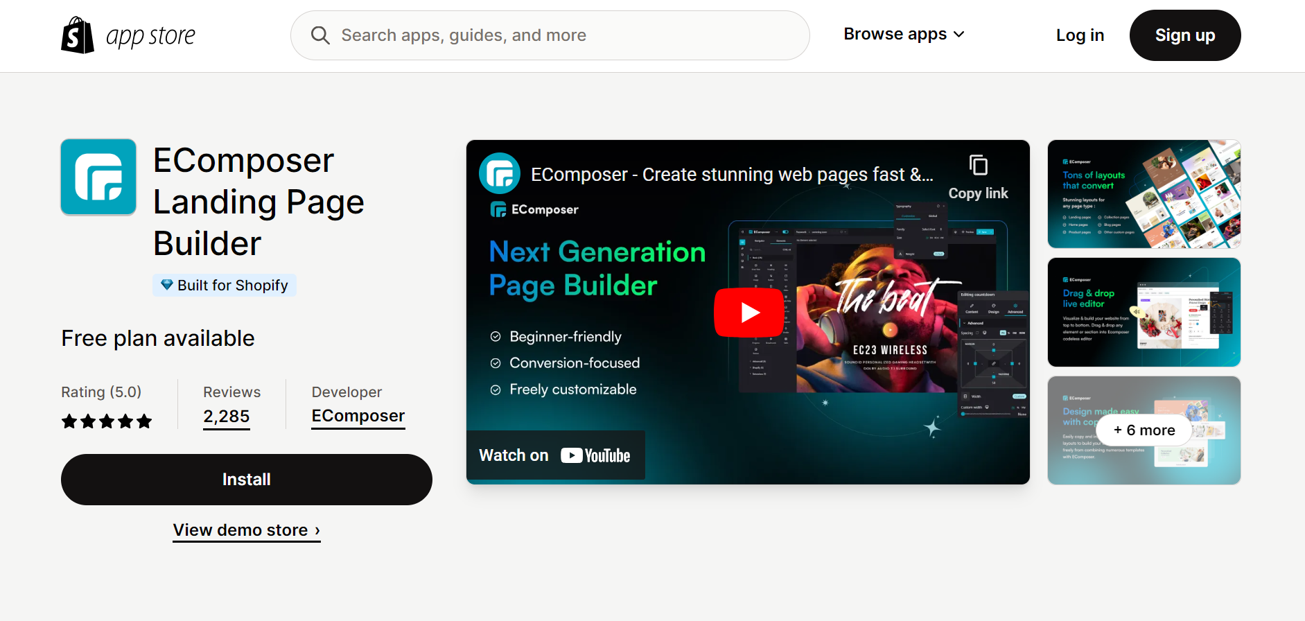 EComposer, the Landing Page Builder app