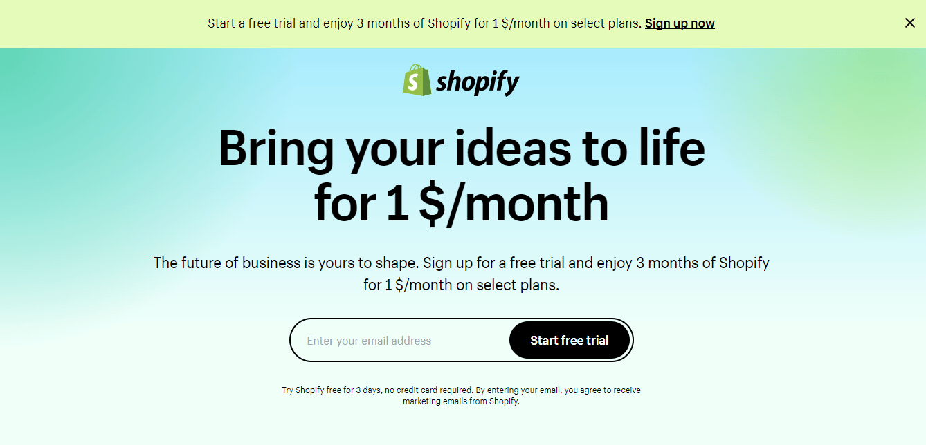 Sign up for a Shopify account