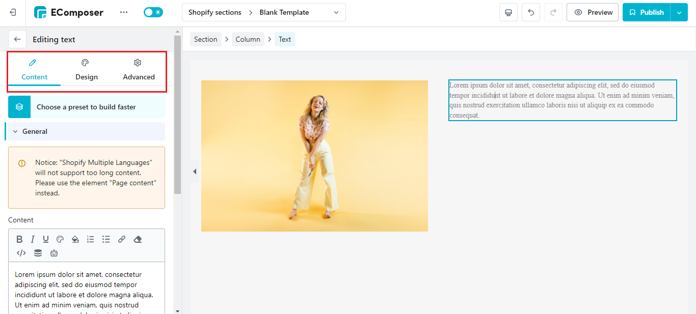 shopify image with text