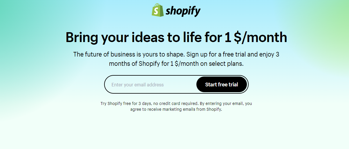 sign up for Shopify account $1/month