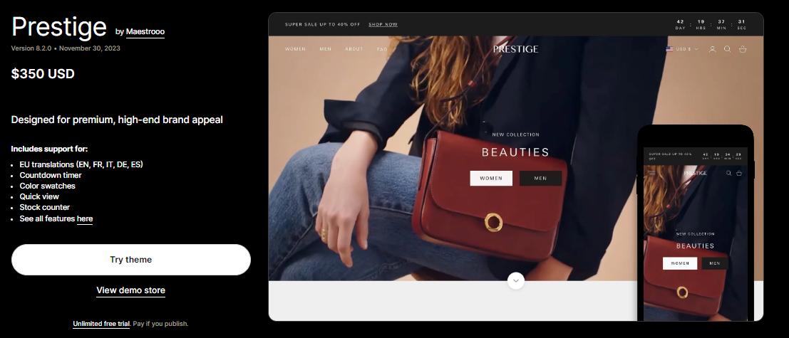 Best Converting Shopify Theme - Prestige