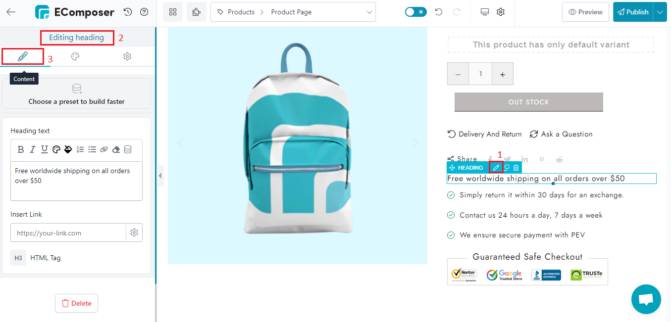 Edit content in Shopify Product Page